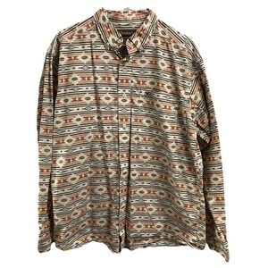 Ariat Mens Timothy Classic Fit Aztec Print Button Down Shirt White/Green Sz. M